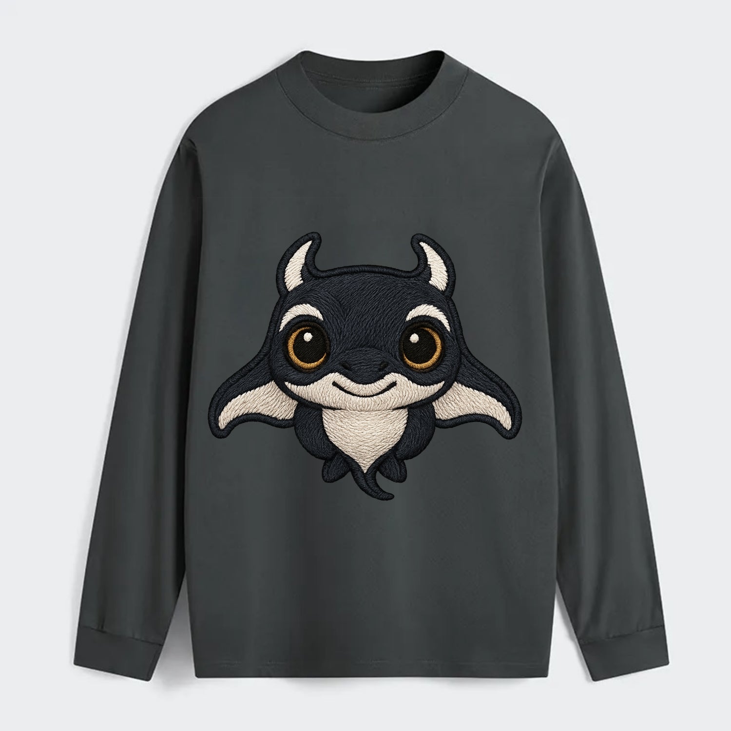 Baby Manta Ray - dark with white markings, cephalic fins, gentle eyes, - Classic Long Sleeve Shirt - Gray
