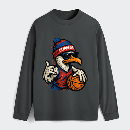 LA Seagull wearing Clippers red white and blue beanie with ship patch - Classic Long Sleeve Shirt - Gray