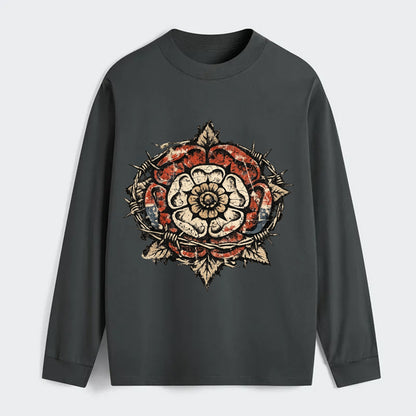 THORNED ROSE | Tudor rose with thorns | Barbed wire integration | - Classic Long Sleeve Shirt - Gray