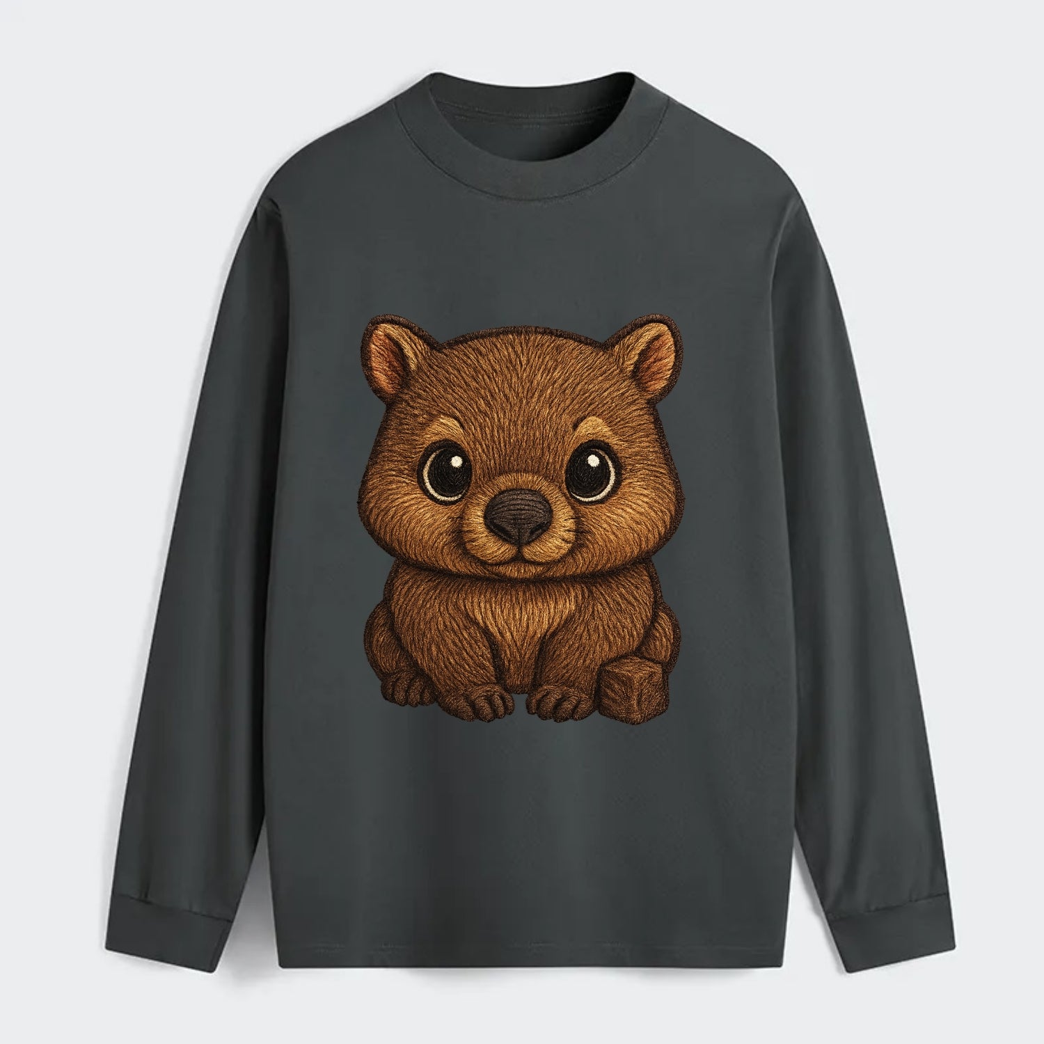 Baby Wombat - brown fur, square nose, small ears, dark eyes, - Classic Long Sleeve Shirt - Gray