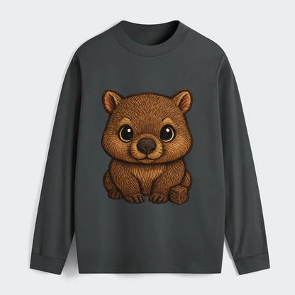 Baby Wombat - brown fur, square nose, small ears, dark eyes, - Classic Long Sleeve Shirt - Gray