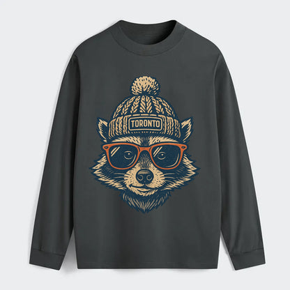 Toronto Raccoon wearing Toronto beanie w - Classic Long Sleeve Shirt - Gray