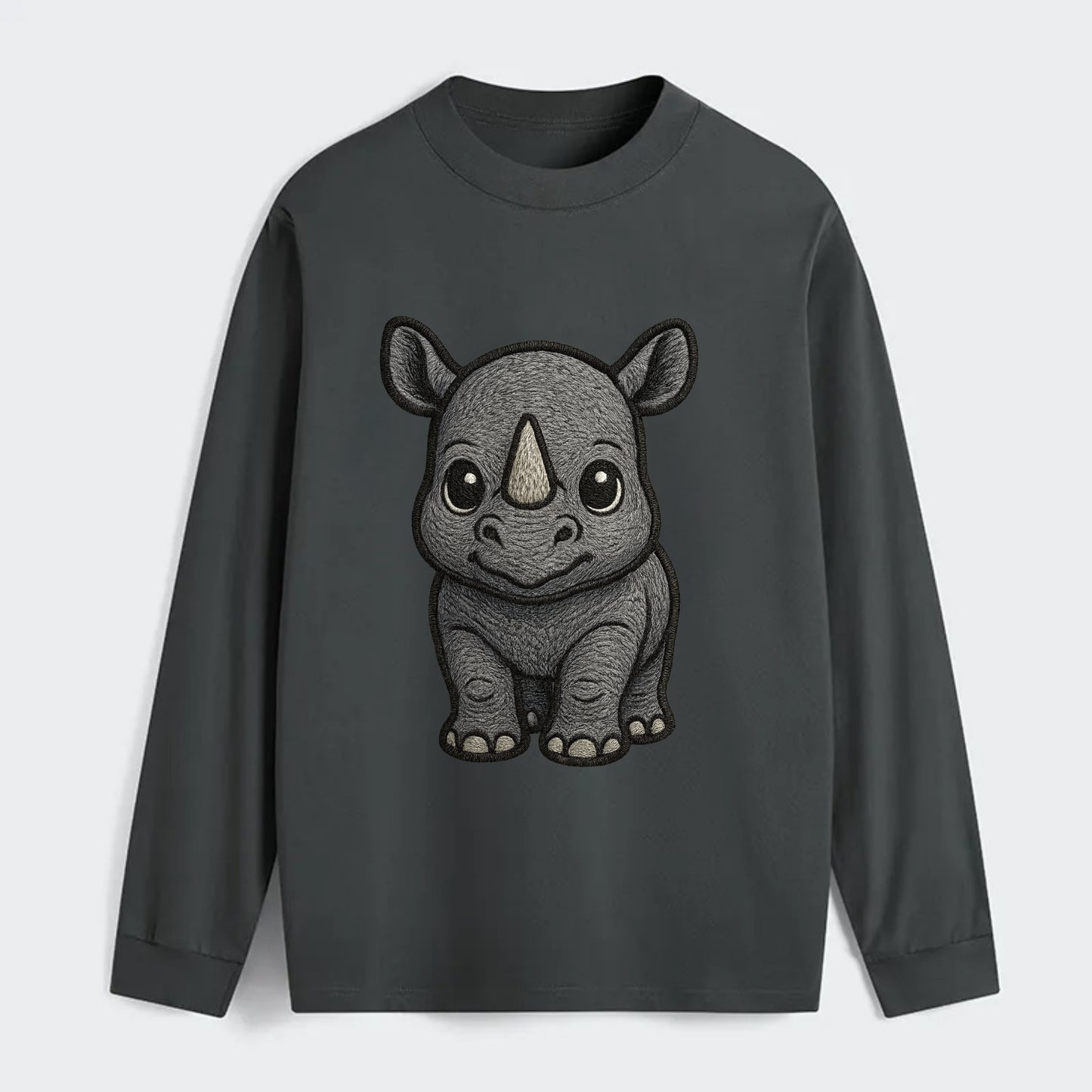 Baby Rhino - gray armor skin, tiny horn nub, round eyes, front-facing, - Classic Long Sleeve Shirt - Gray