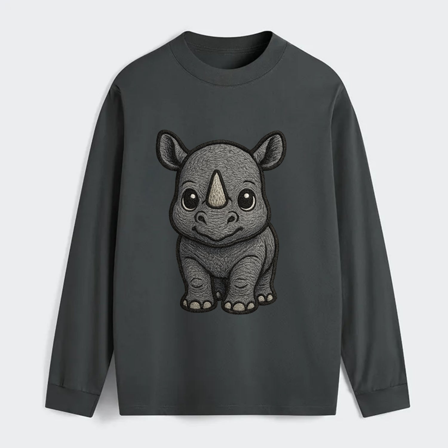 Baby Rhino - gray armor skin, tiny horn nub, round eyes, front-facing, - Classic Long Sleeve Shirt - Gray
