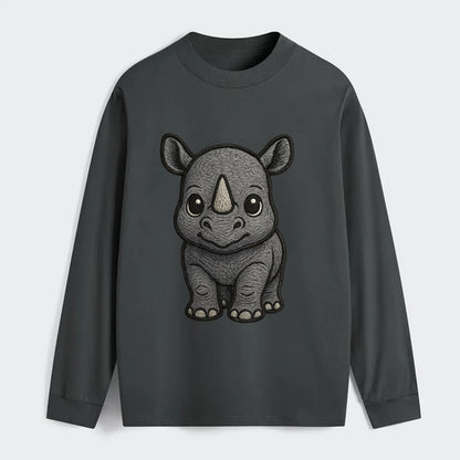 Baby Rhino - gray armor skin, tiny horn nub, round eyes, front-facing, - Classic Long Sleeve Shirt - Gray