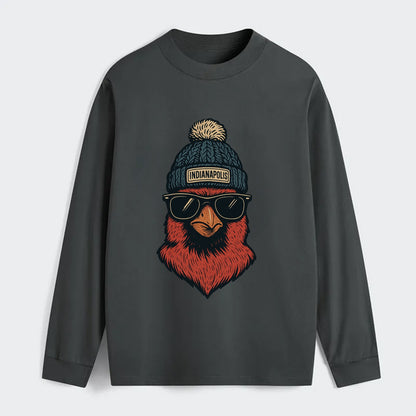 Indiana Cardinal wearing Indianapolis beanie with pom pom and wayfarer - Classic Long Sleeve Shirt - Gray