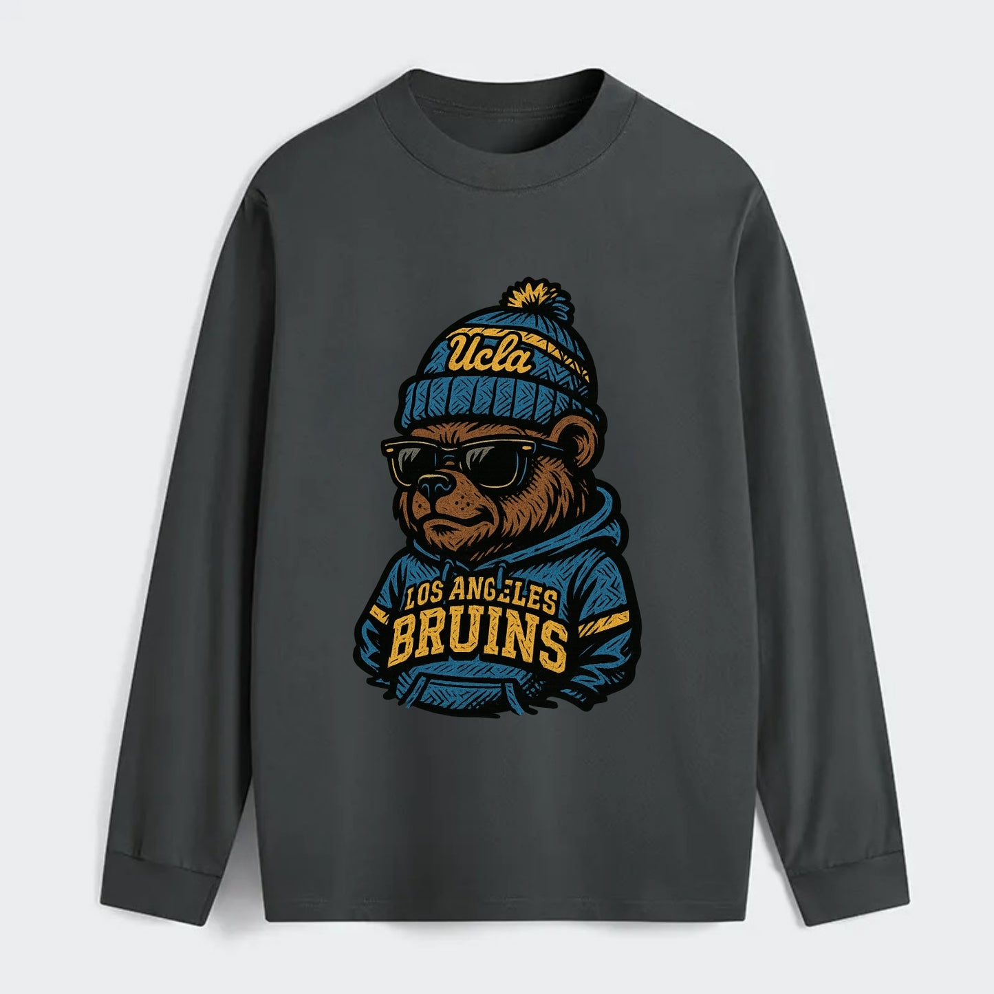 Los Angeles Bruin wearing UCLA beanie with script patch - Classic Long Sleeve Shirt - Gray