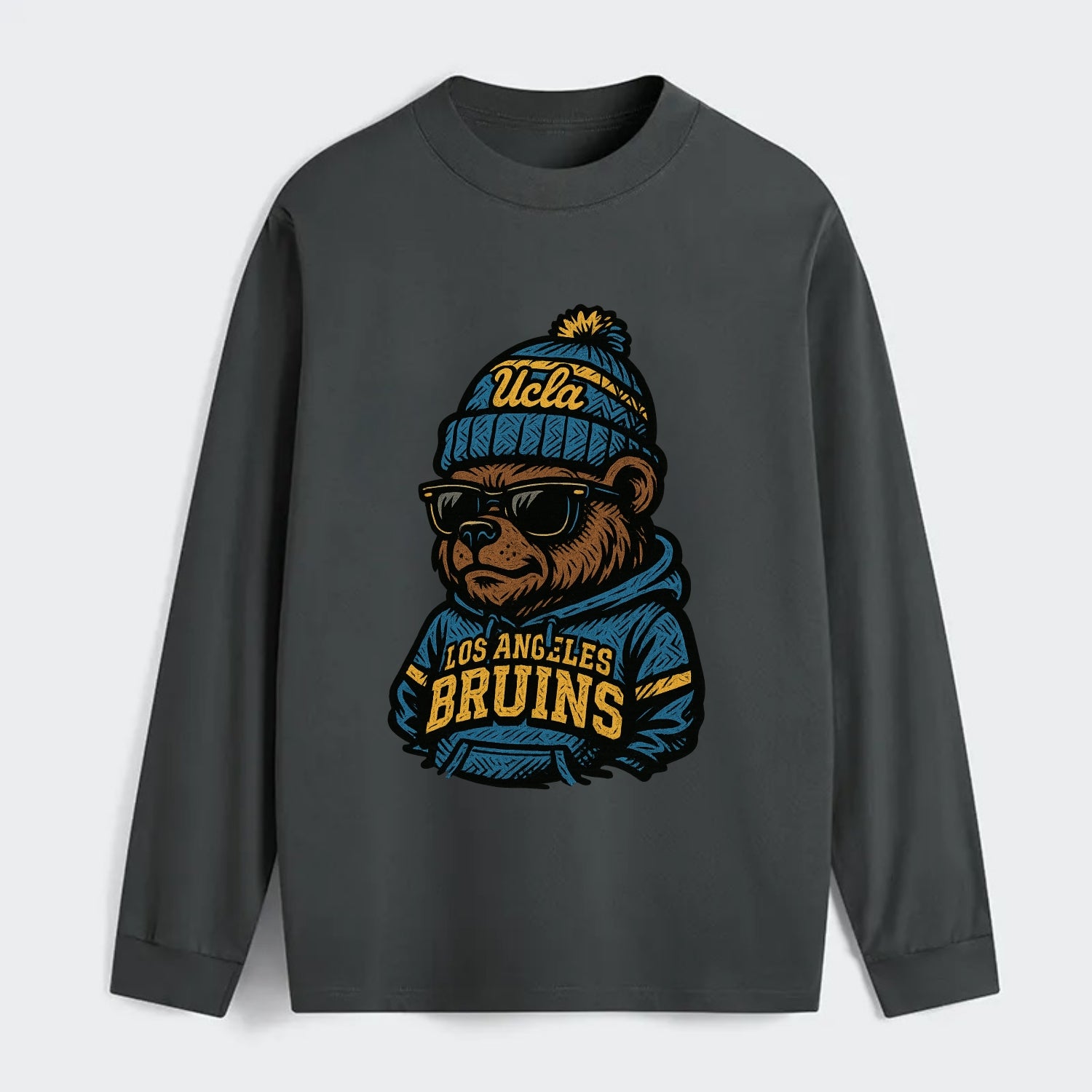 Los Angeles Bruin wearing UCLA beanie with script patch - Classic Long Sleeve Shirt - Gray