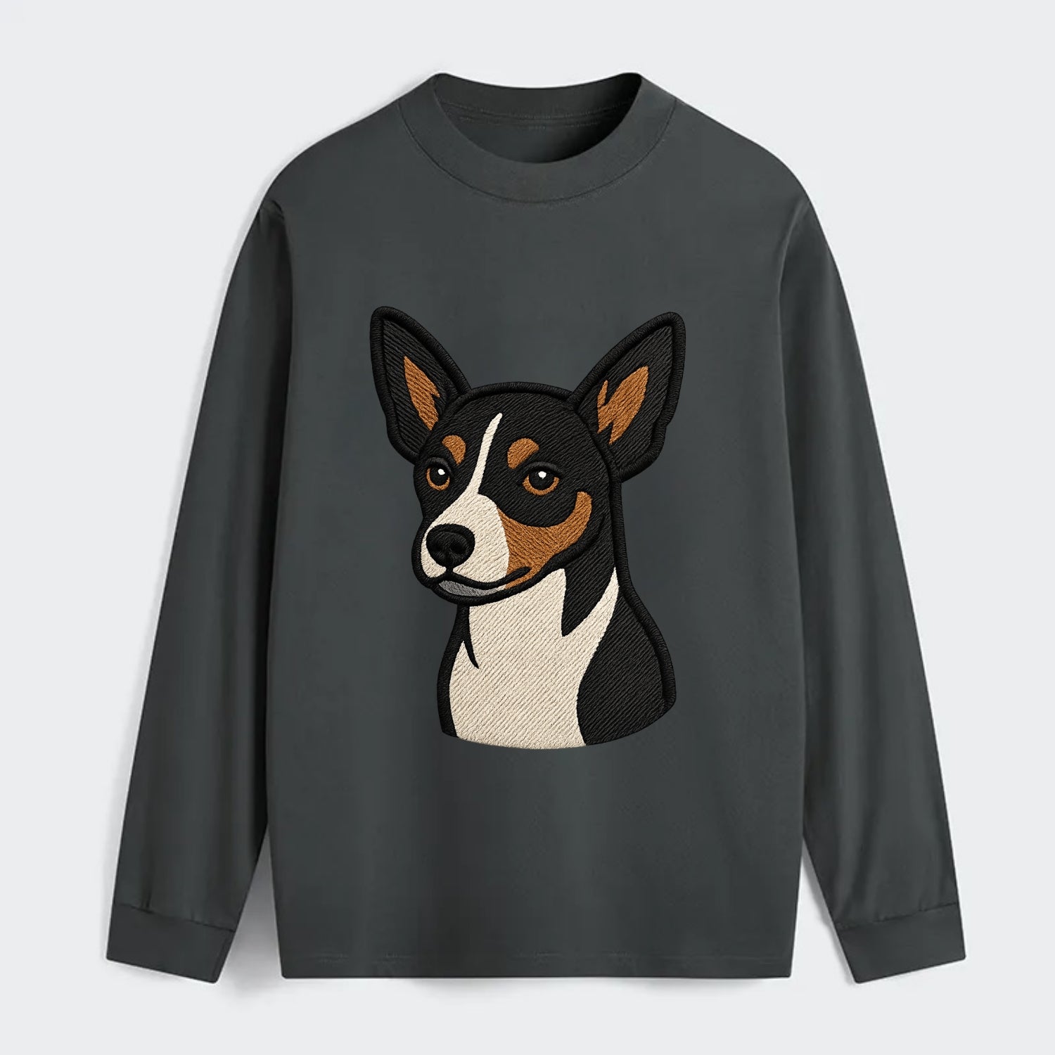 Rat Terrier - Tri-color embroidered pose - Classic Long Sleeve Shirt - Gray
