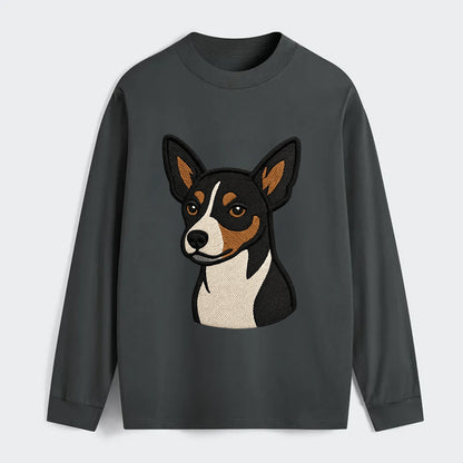 Rat Terrier - Tri-color embroidered pose - Classic Long Sleeve Shirt - Gray
