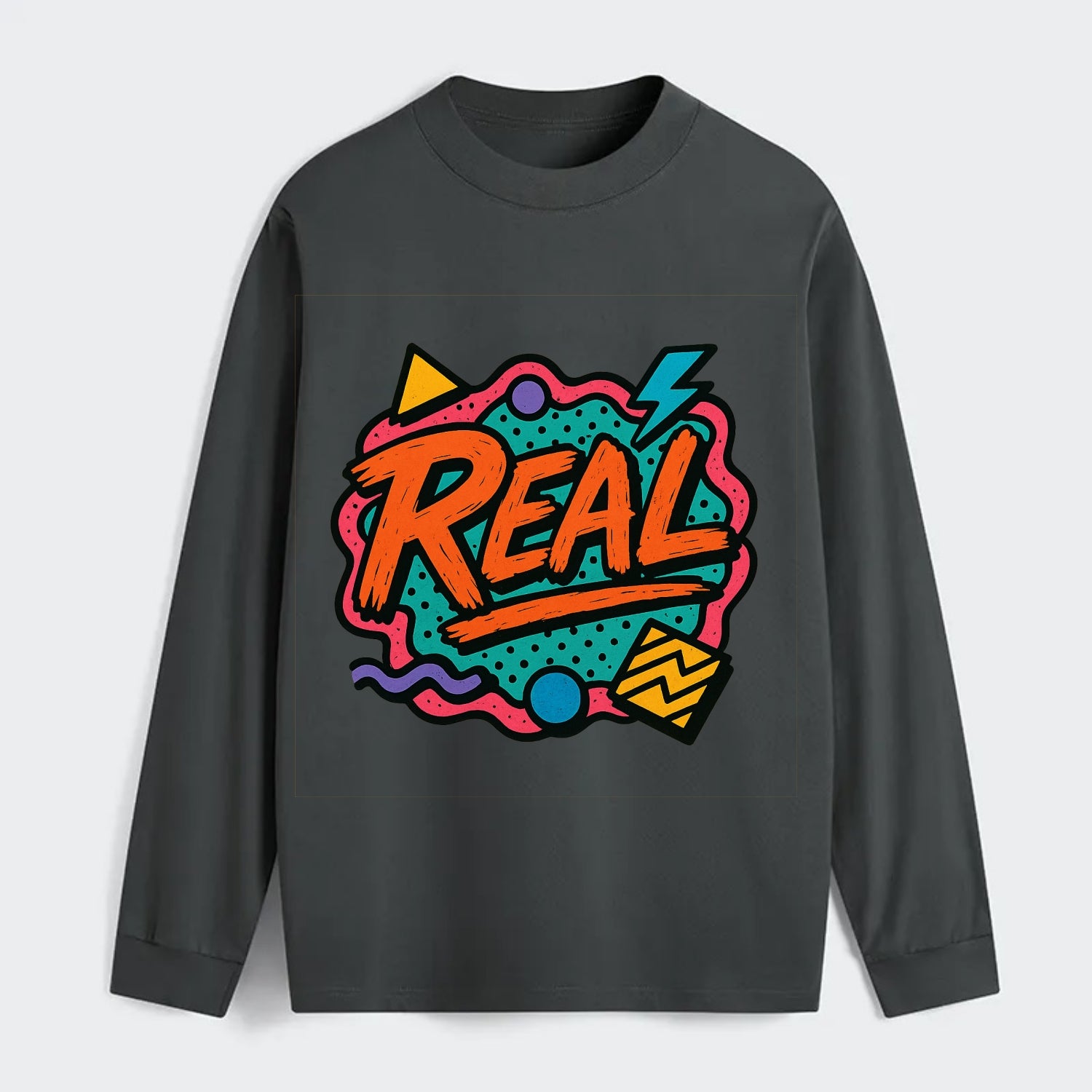 Imperfect brush strokes spelling "Real" - authenticity over perfection, - Classic Long Sleeve Shirt - Gray