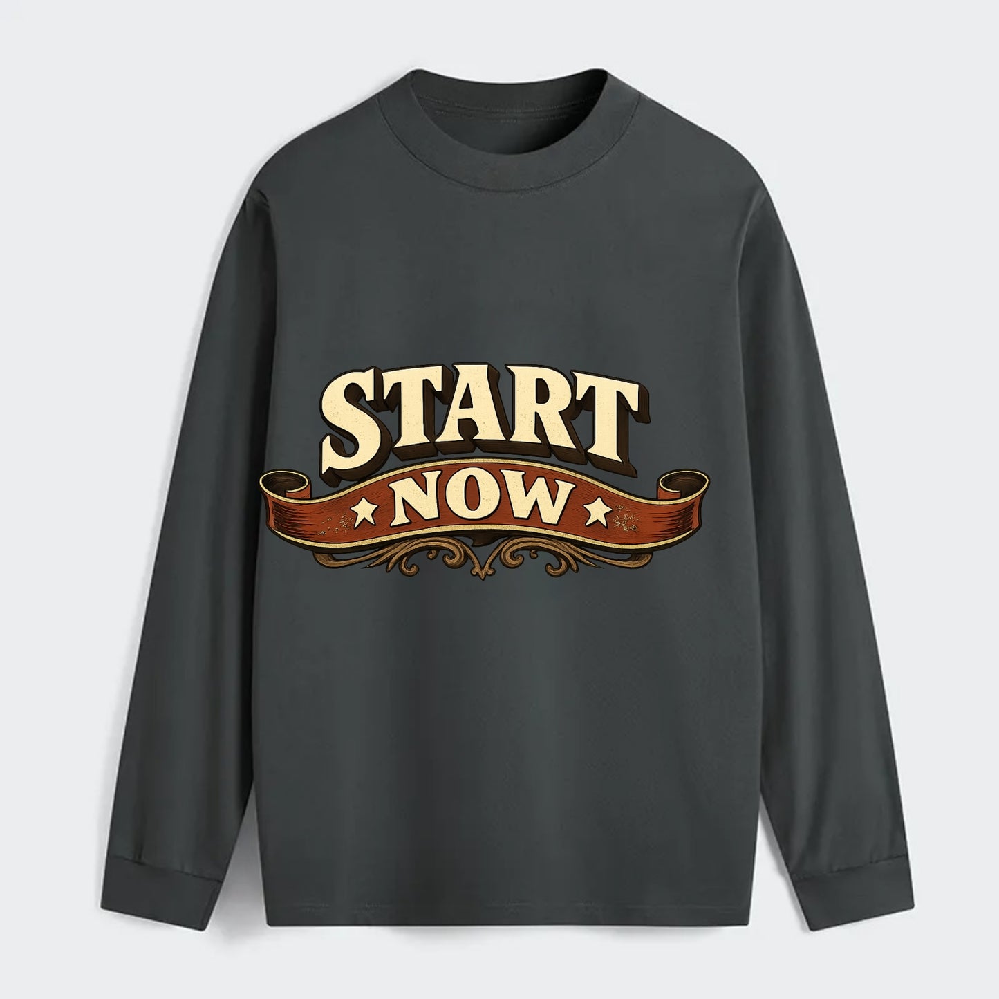 Bold typography design - "START NOW" - begin immediately, no delay - Classic Long Sleeve Shirt - Gray