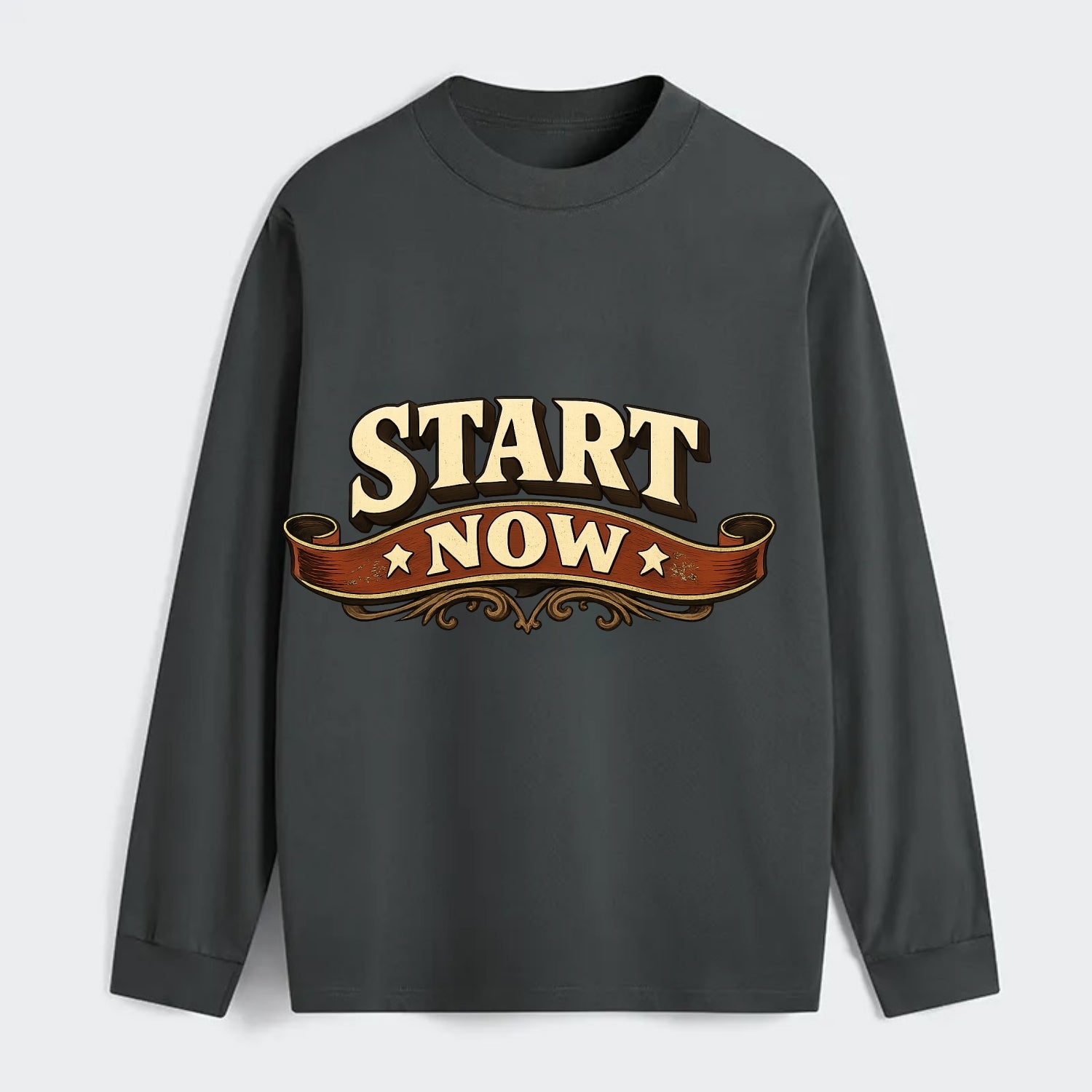 Bold typography design - "START NOW" - begin immediately, no delay - Classic Long Sleeve Shirt - Gray