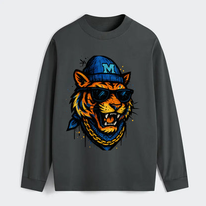 Memphis Tiger wearing Memphis beanie with M patch - Classic Long Sleeve Shirt - Gray