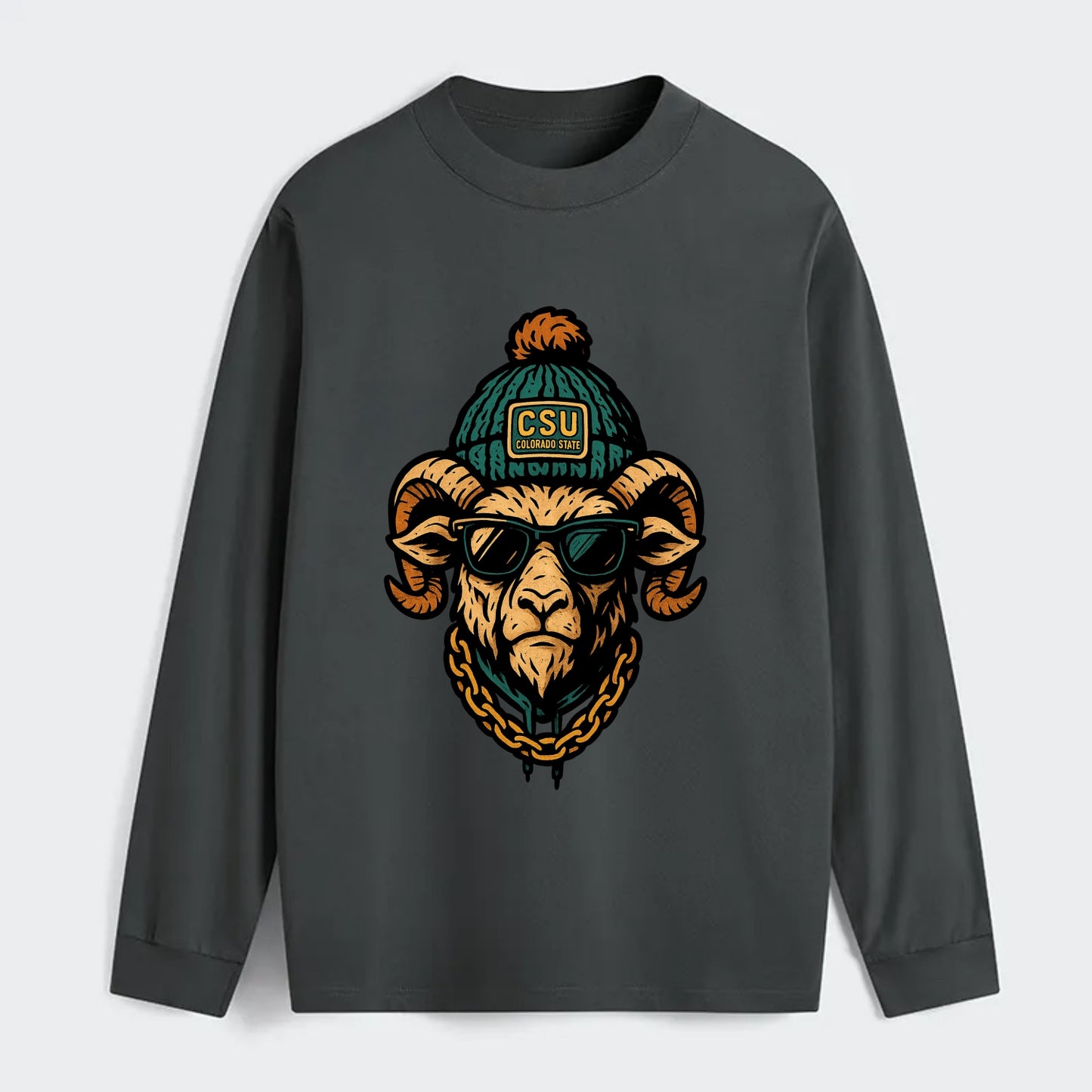 Fort Collins Ram wearing Colorado State beanie with CSU patch - Classic Long Sleeve Shirt - Gray