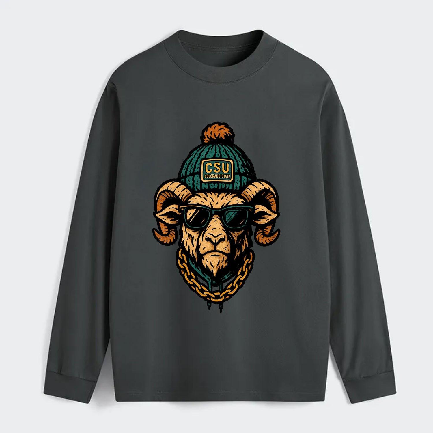 Fort Collins Ram wearing Colorado State beanie with CSU patch - Classic Long Sleeve Shirt - Gray