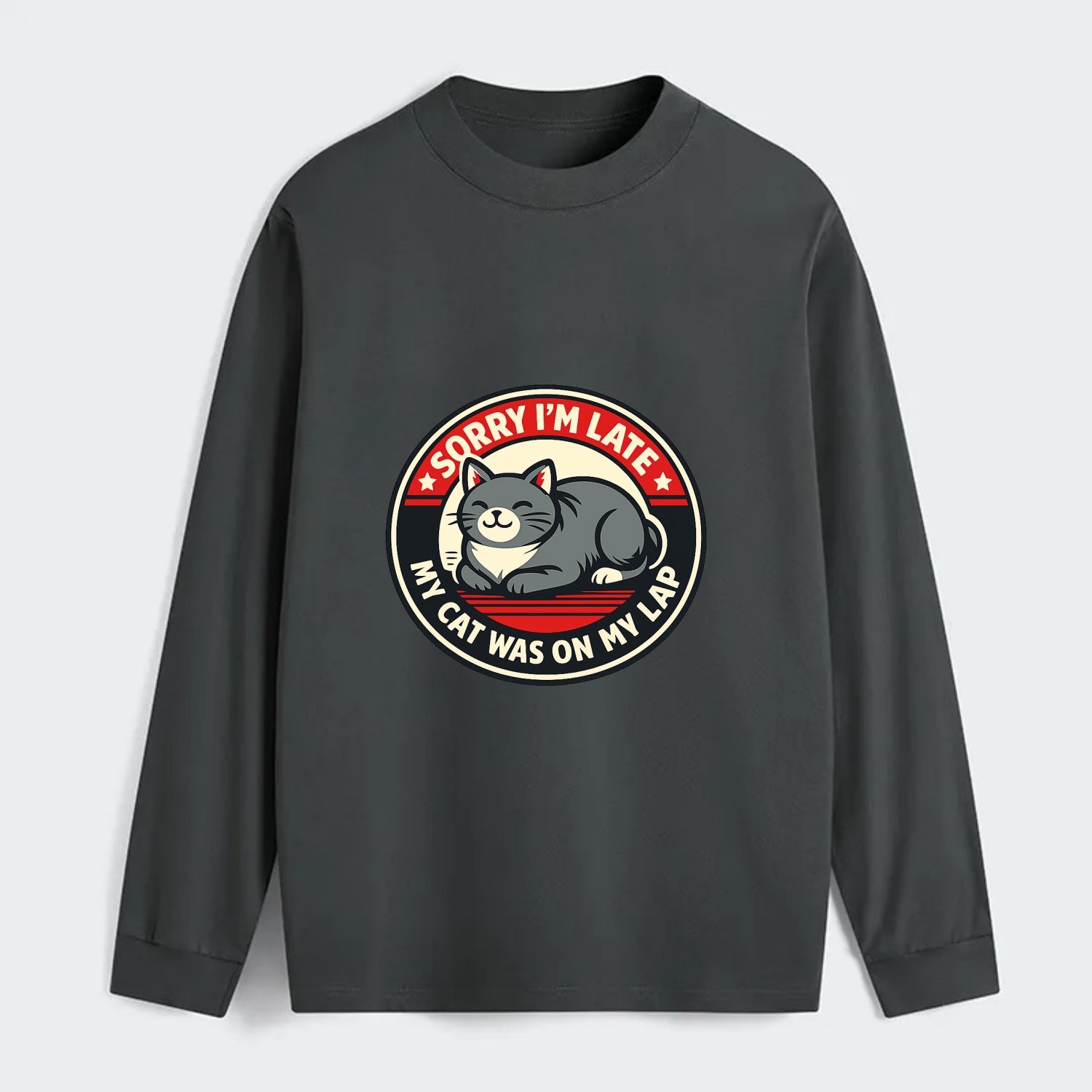 Charming Cat Loaf Excuse Emblem - Classic Long Sleeve Shirt - Gray