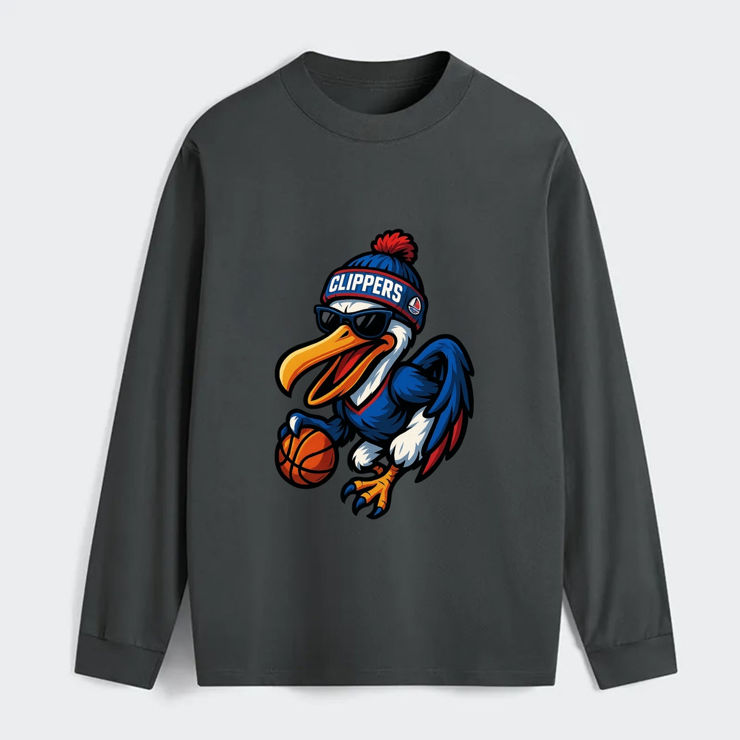 Los Angeles Pelican wearing Clippers beanie with sailboat patch and - Classic Long Sleeve Shirt - Gray