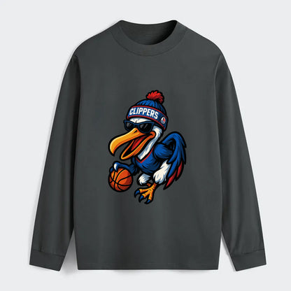 Los Angeles Pelican wearing Clippers beanie with sailboat patch and - Classic Long Sleeve Shirt - Gray