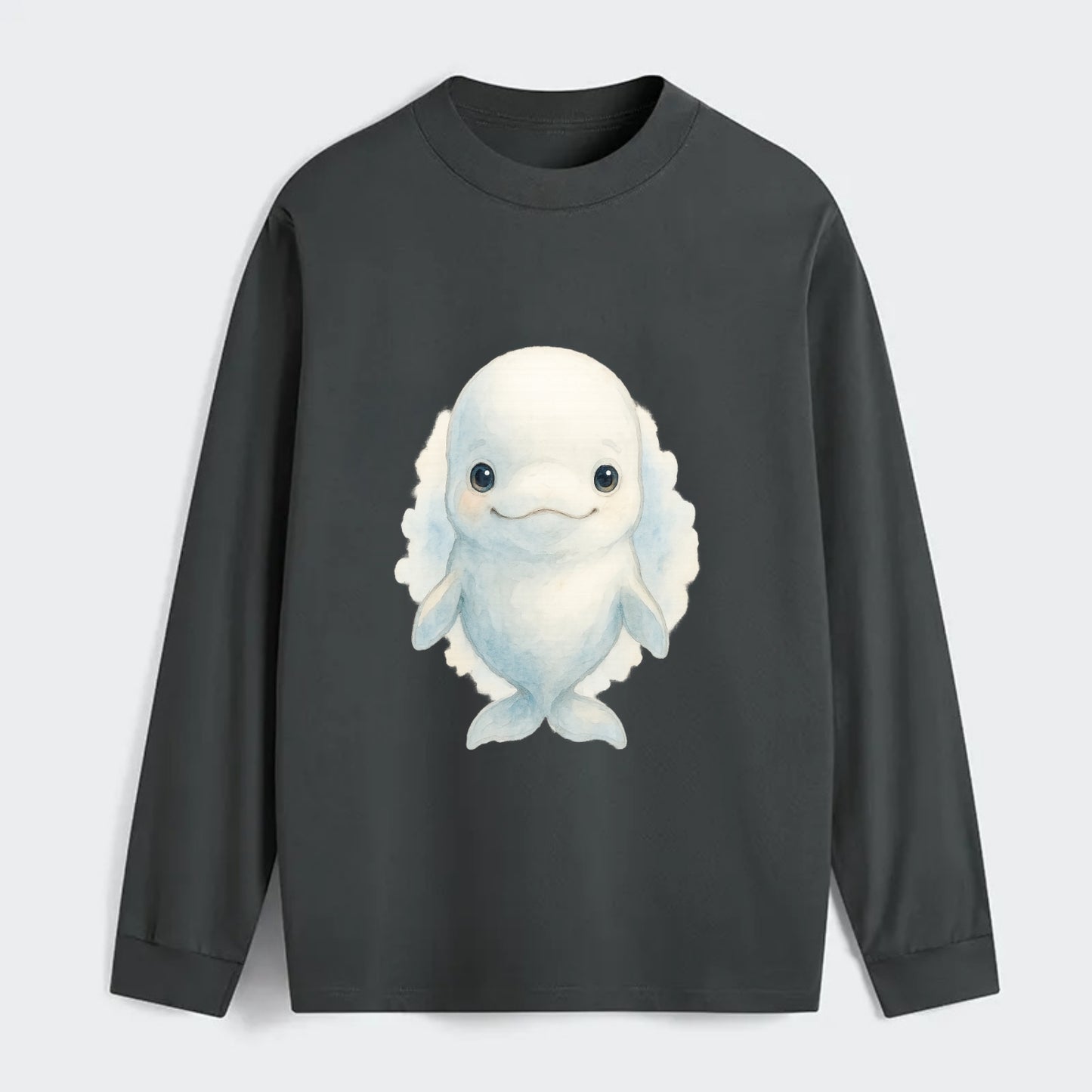 Baby Beluga Whale - pure white, rounded forehead, small eyes with big - Classic Long Sleeve Shirt - Gray