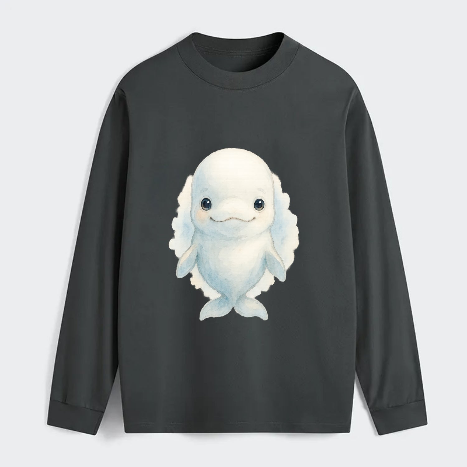 Baby Beluga Whale - pure white, rounded forehead, small eyes with big - Classic Long Sleeve Shirt - Gray