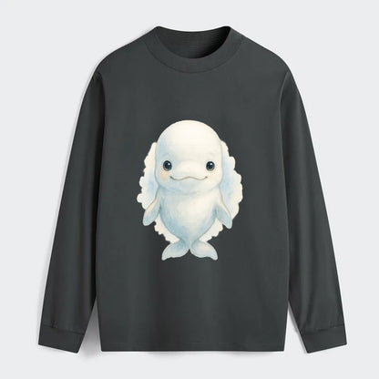 Baby Beluga Whale - pure white, rounded forehead, small eyes with big - Classic Long Sleeve Shirt - Gray