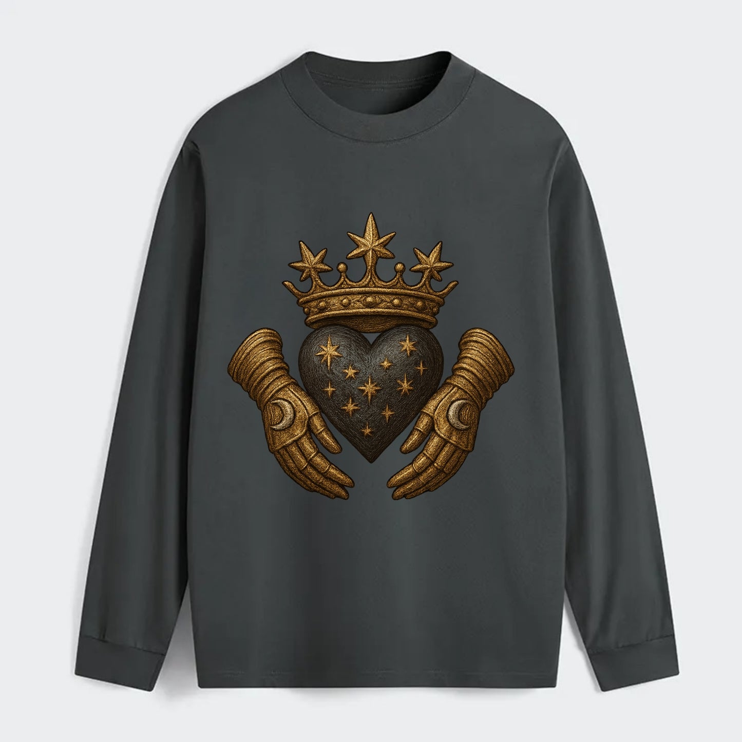 Ice crystal crown framing a frosted heart with fur-trimmed winter hands - Classic Long Sleeve Shirt - Gray