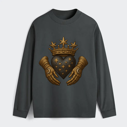 Ice crystal crown framing a frosted heart with fur-trimmed winter hands - Classic Long Sleeve Shirt - Gray
