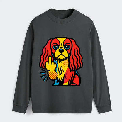 Cavalier King Charles Spaniel with long ears, regal paw giving finger - Classic Long Sleeve Shirt - Gray