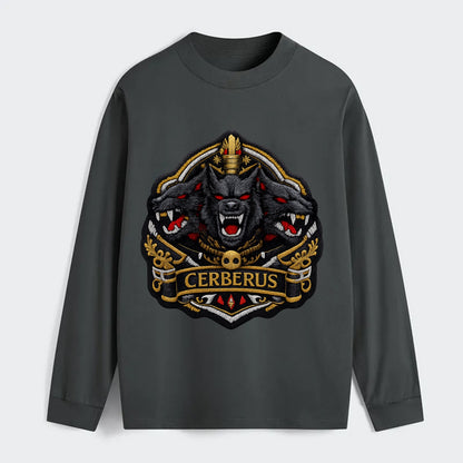 CERBERUS THREE HEADS - triple hound in black and red , underworld - Classic Long Sleeve Shirt - Gray