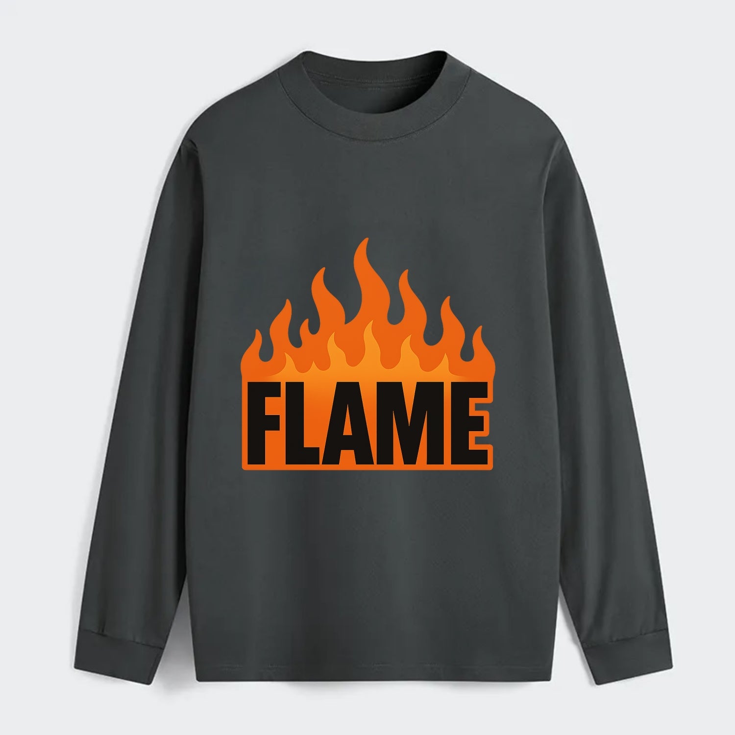 Bold typography design - "FLAME" - burning bright, passionate - Classic Long Sleeve Shirt - Gray
