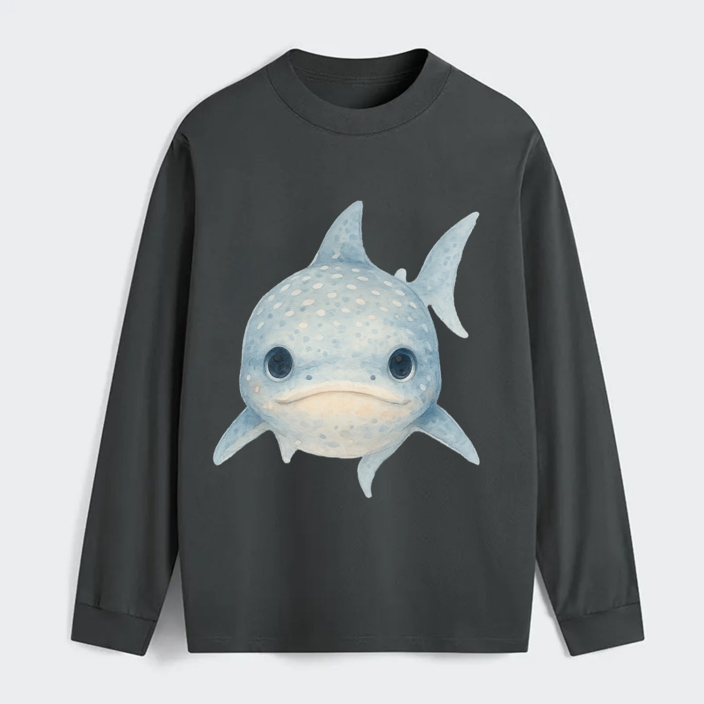 Baby Whale Shark - spotted blue-gray, wide mouth closed, tiny eyes, - Classic Long Sleeve Shirt - Gray