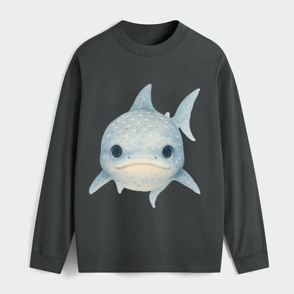Baby Whale Shark - spotted blue-gray, wide mouth closed, tiny eyes, - Classic Long Sleeve Shirt - Gray