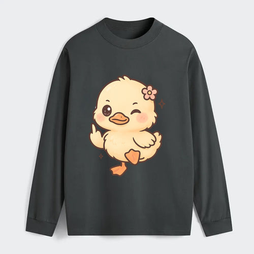 fluffy baby duck with small flower, one webbed foot raised sassily - Classic Long Sleeve Shirt