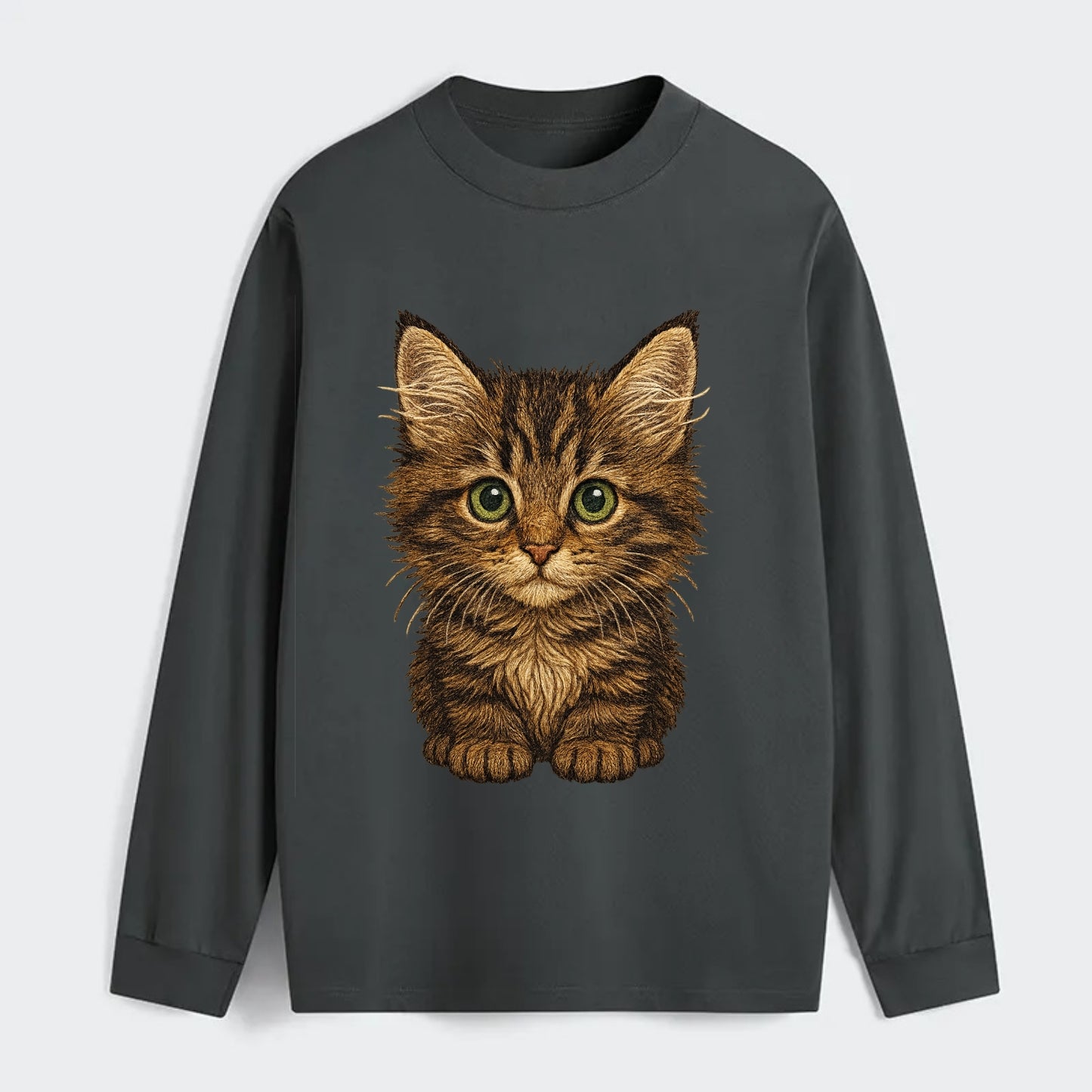 Baby Maine Coon Kitten - large fluffy tabby, tufted ears, big green - Classic Long Sleeve Shirt - Gray