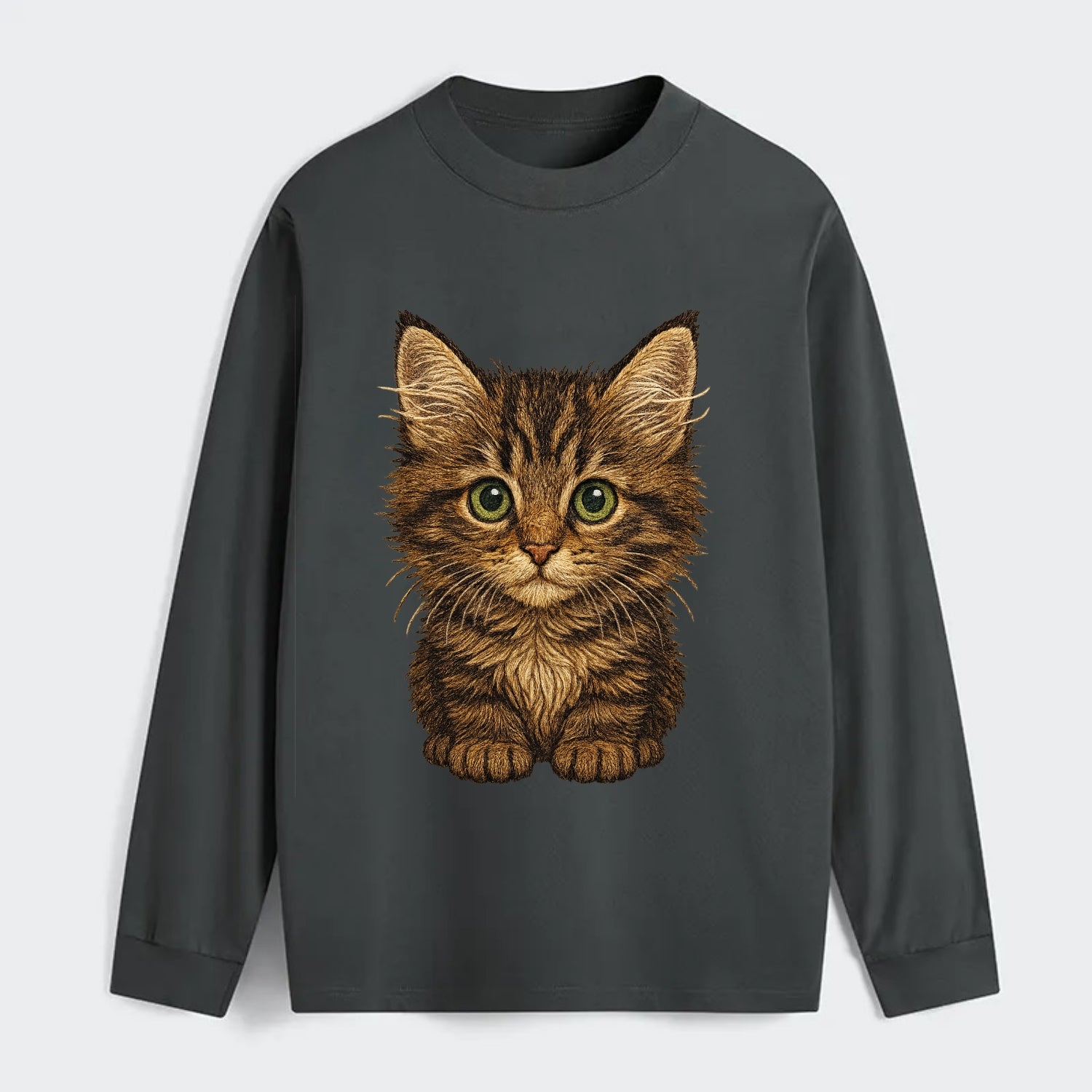 Baby Maine Coon Kitten - large fluffy tabby, tufted ears, big green - Classic Long Sleeve Shirt - Gray
