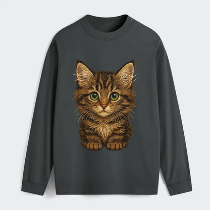 Baby Maine Coon Kitten - large fluffy tabby, tufted ears, big green - Classic Long Sleeve Shirt - Gray