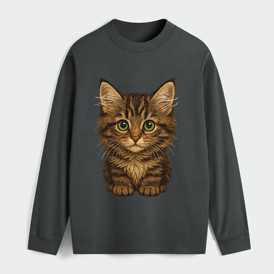 Baby Maine Coon Kitten - large fluffy tabby, tufted ears, big green - Classic Long Sleeve Shirt - Gray