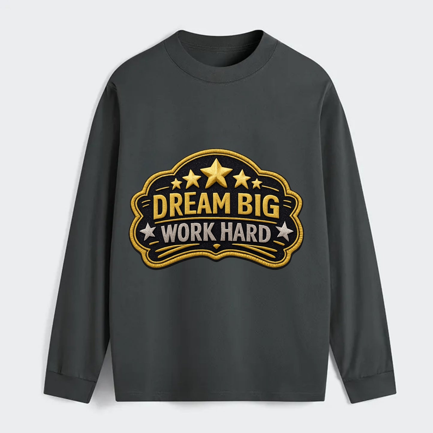 DREAM BIG WORK HARD - stars with text in gold , aspiration - Classic Long Sleeve Shirt - Gray
