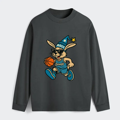 Orlando Rabbit wearing Magic blue and silver beanie with wizard hat and - Classic Long Sleeve Shirt - Gray