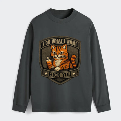 I DO WHAT I WANT CAT - sassy cat in orange , feline attitude - Classic Long Sleeve Shirt - Gray