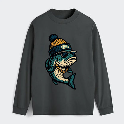 Erie Lake Trout wearing Erie beanie with - Classic Long Sleeve Shirt - Gray