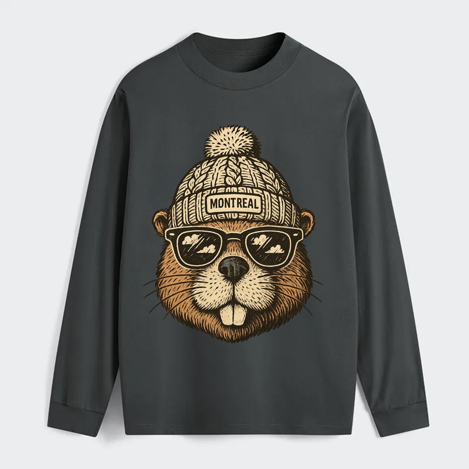 Montreal Beaver wearing Montreal beanie - Classic Long Sleeve Shirt - Gray
