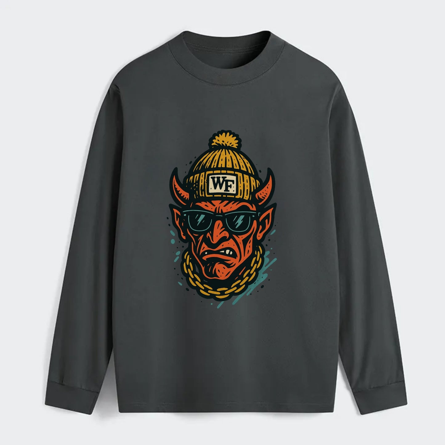 Winston-Salem Demon wearing Wake Forest beanie with WF patch - Classic Long Sleeve Shirt - Gray