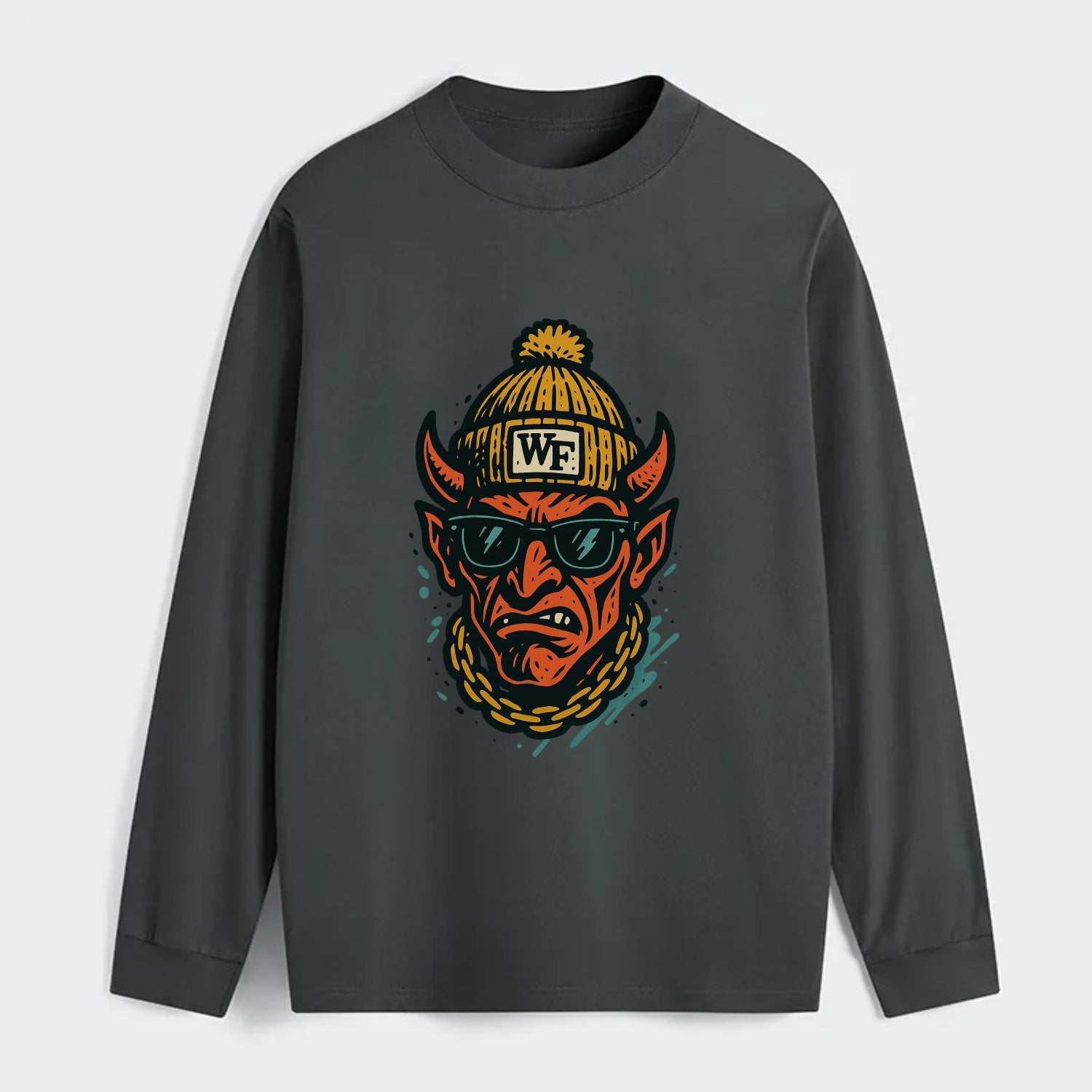 Winston-Salem Demon wearing Wake Forest beanie with WF patch - Classic Long Sleeve Shirt - Gray