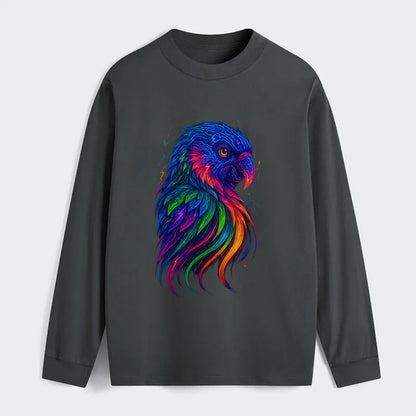 Vibrant parrot with feathers flowing into tropical rainbow streams, - Classic Long Sleeve Shirt - Gray