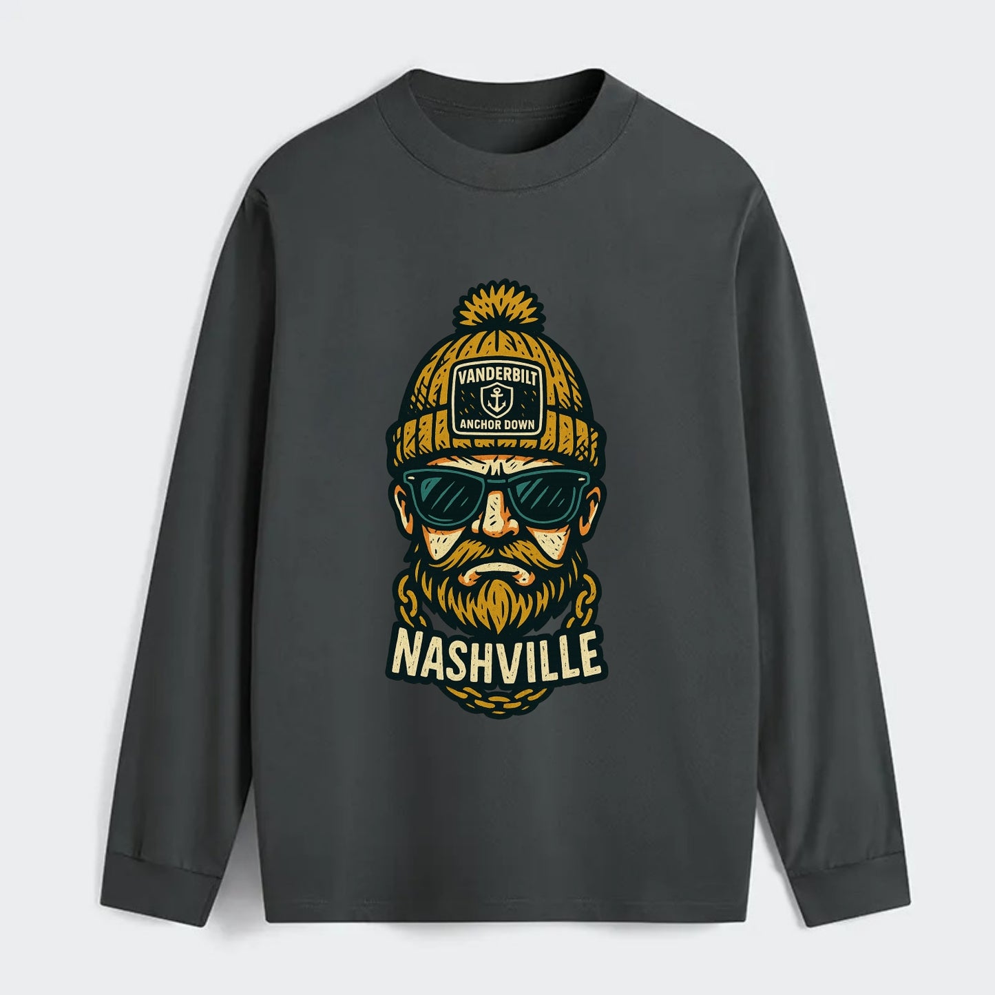 Nashville Commodore wearing Vanderbilt beanie with anchor patch - Classic Long Sleeve Shirt - Gray