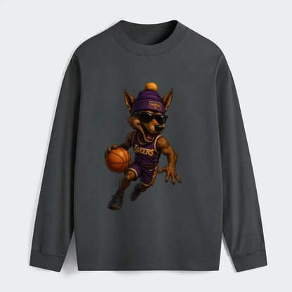 Hollywood Coyote wearing Lakers beanie with Showtime patch and wayfarer - Classic Long Sleeve Shirt - Gray