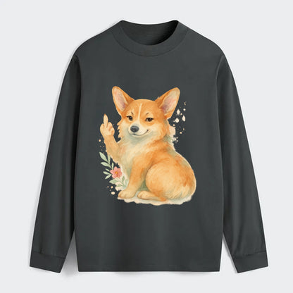 Corgi short legs and fluffy butt, one stubby paw up with sass - Classic Long Sleeve Shirt - Gray