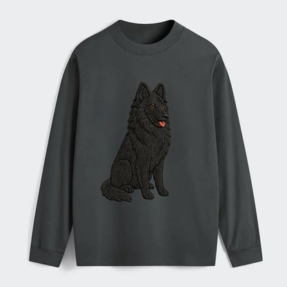 Belgian Sheepdog - Black long-haired embroidered pose - Classic Long Sleeve Shirt - Gray